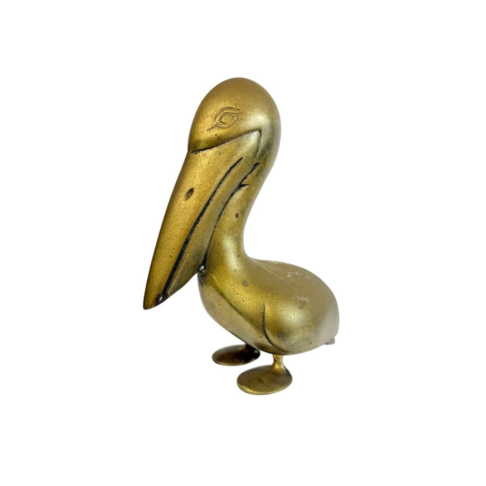 Vintage 8" Tall Heavy Brass Pelican Figure Mid Century Seaside Nautical Bird